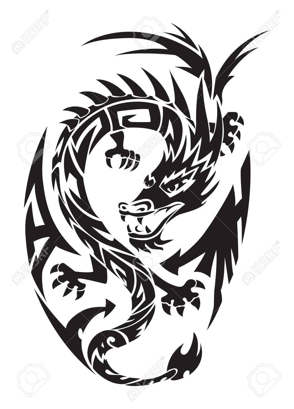 dragon tattoo design vintage engraved illustration royalty free