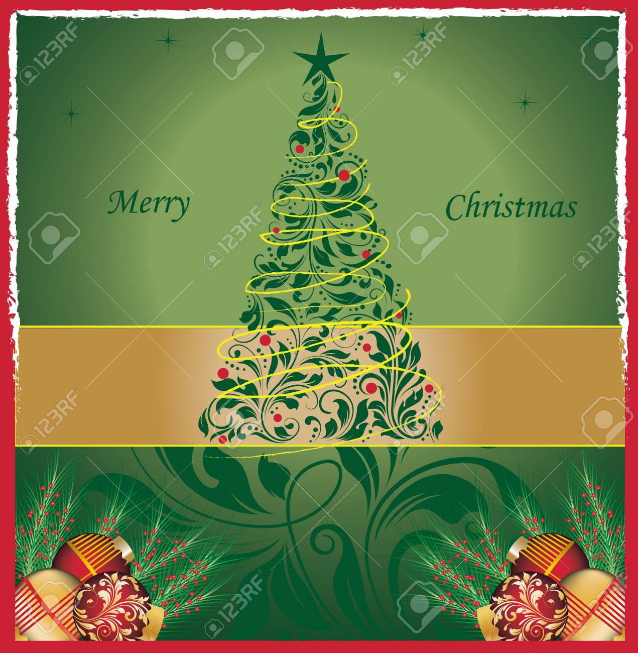 Vintage Christmas Card With Ornate Elegant Retro Abstract Floral