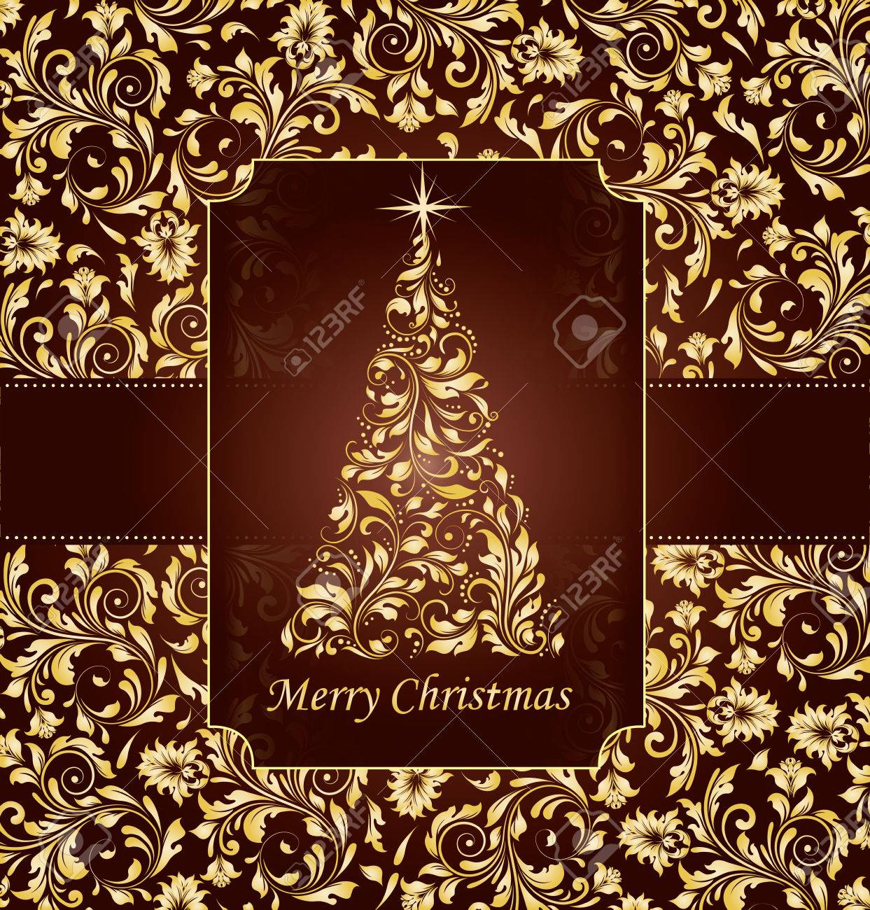 Vintage Christmas Card With Ornate Elegant Retro Abstract Floral