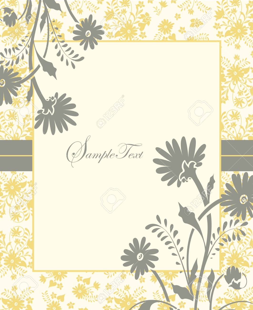 Vintage Invitation Card With Ornate Elegant Retro Abstract Floral