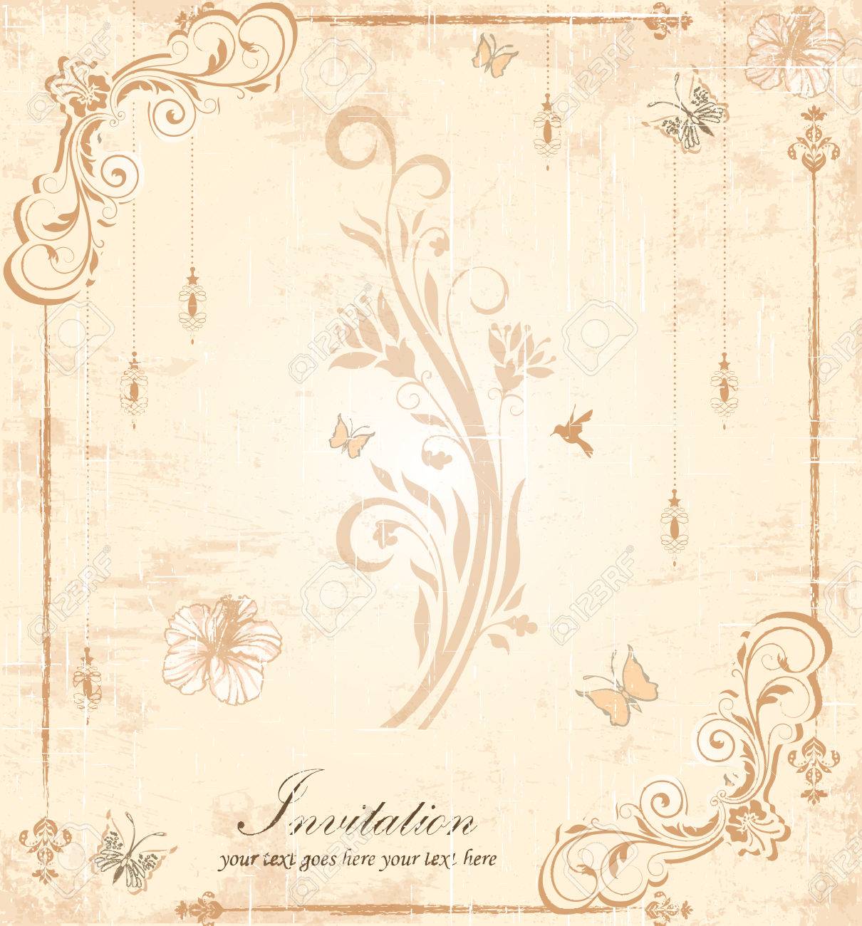 Vintage Invitation Card With Ornate Elegant Retro Abstract Floral