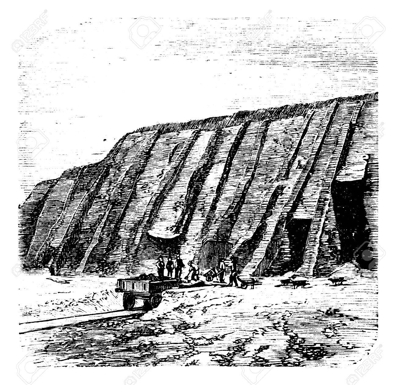 グアノの採石場 ペルーのチンチャ諸島諸島 10 年代の間にヴィンテージの彫刻のイラスト素材 ベクタ Image