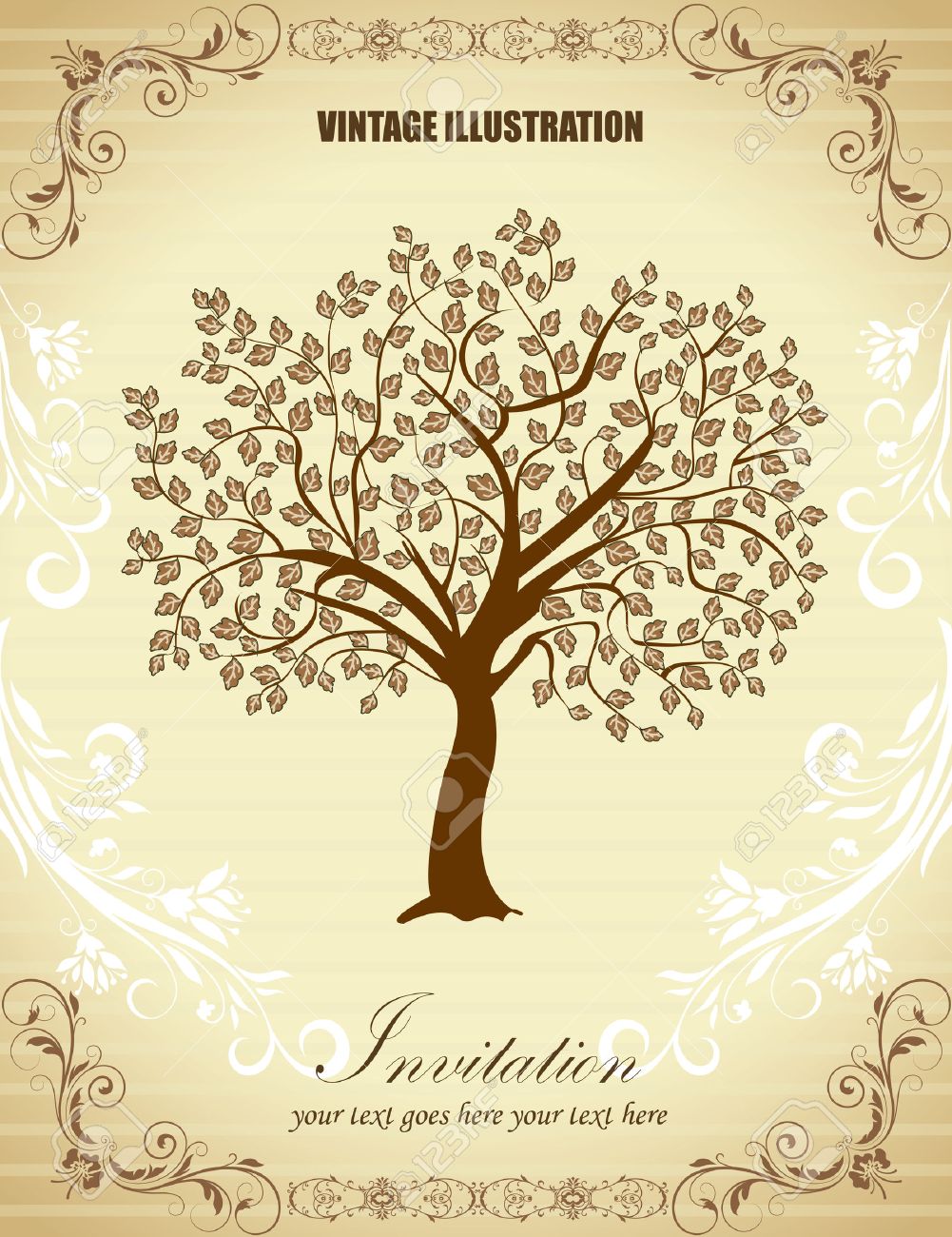 vintage invitation card with ornate elegant retro abstract floral