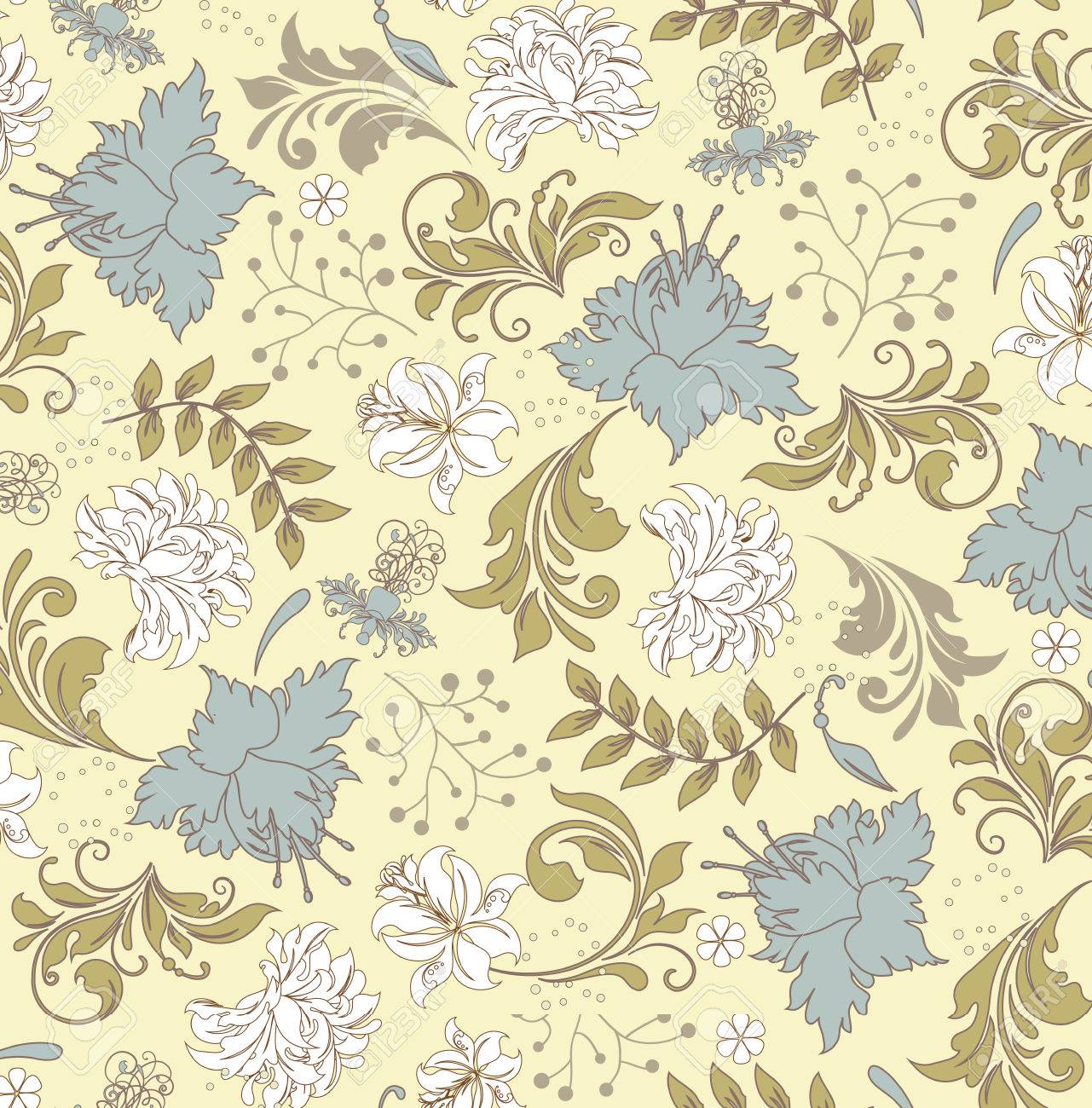 Vintage Background With Ornate Elegant Retro Abstract Floral Design Multi Colored Flowers On Pale Yellow Background Vector Illustration Royalty Free Svg Cliparts Vectors And Stock Illustration Image