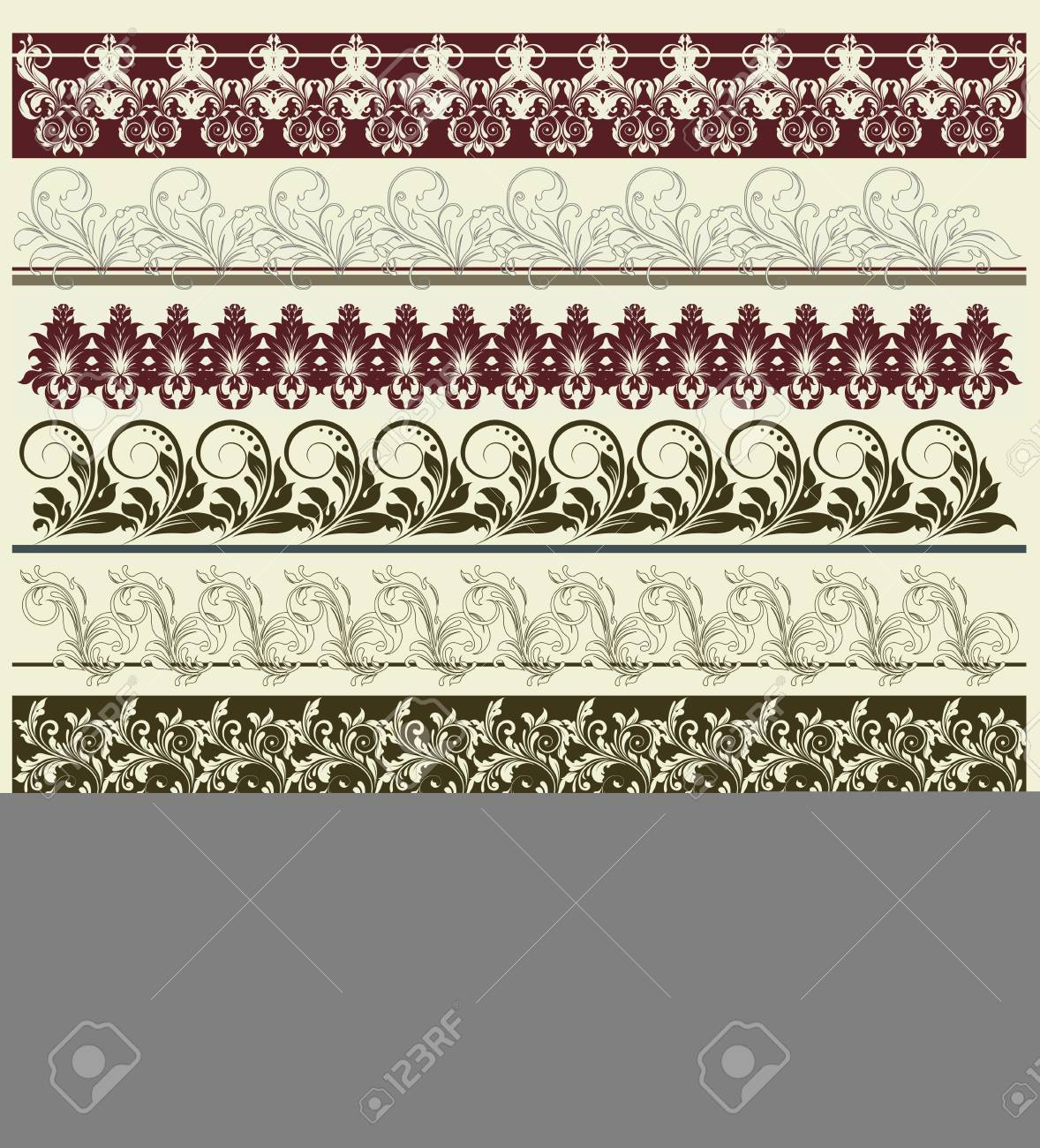 Vintage Border Elements With Ornate Elegant Retro Abstract Floral