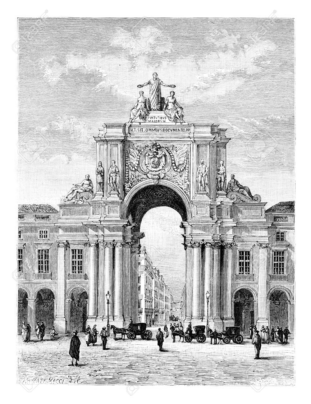 Rua Augusta Arc De Triomphe Sur La Place Du Commerce à Lisbonne Au Portugal En Tirant Par Catenacci Basée Sur Une Photographie Illustration Vintage Gravé Le Tour Du Monde Voyage Journal 1881