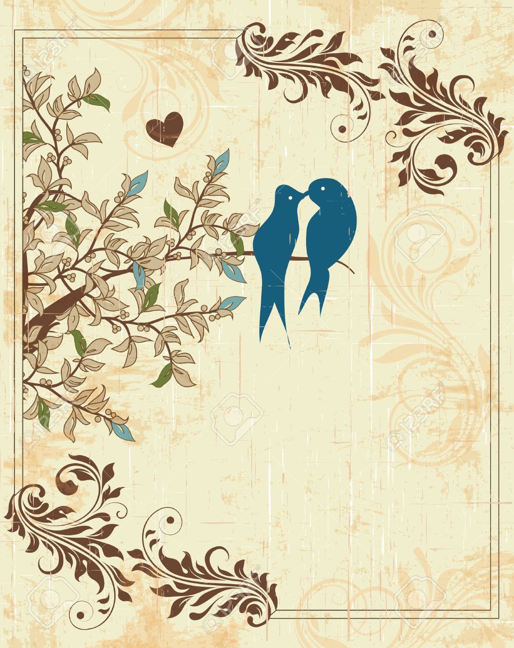 Vintage Invitation Card With Ornate Elegant Retro Abstract Floral