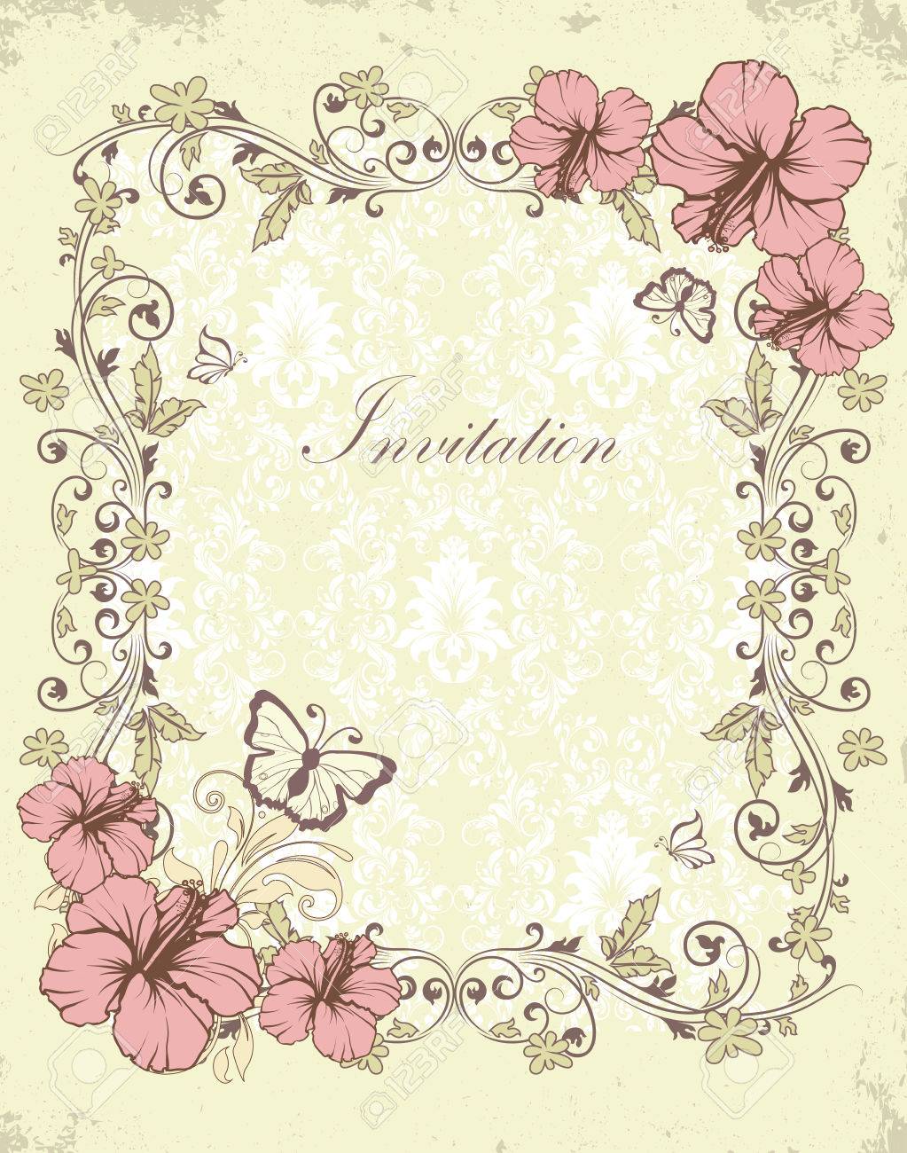 vintage invitation card with ornate elegant retro abstract floral