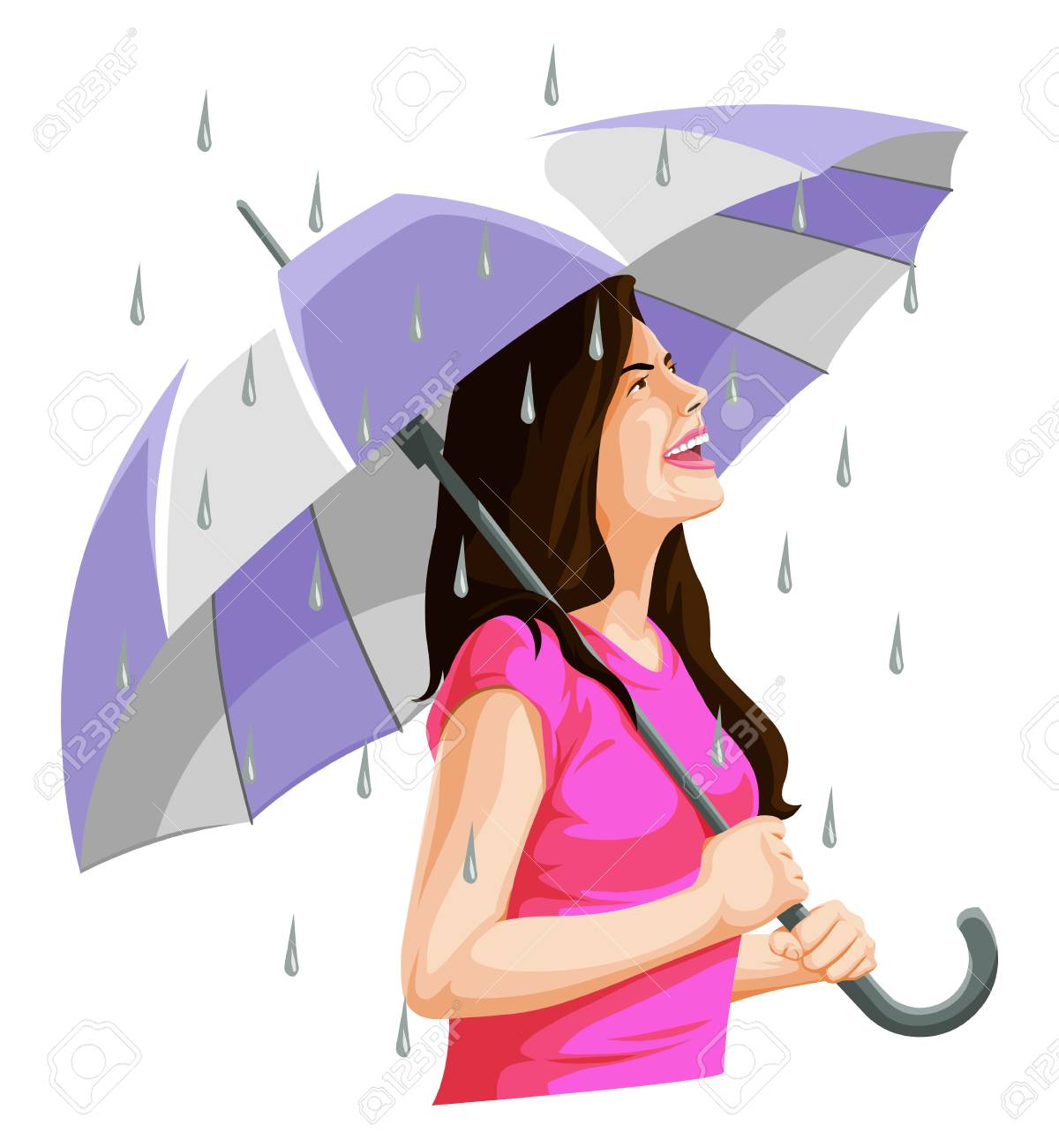 雨の中で楽しい女性のベクトル イラスト のイラスト素材 ベクタ Image