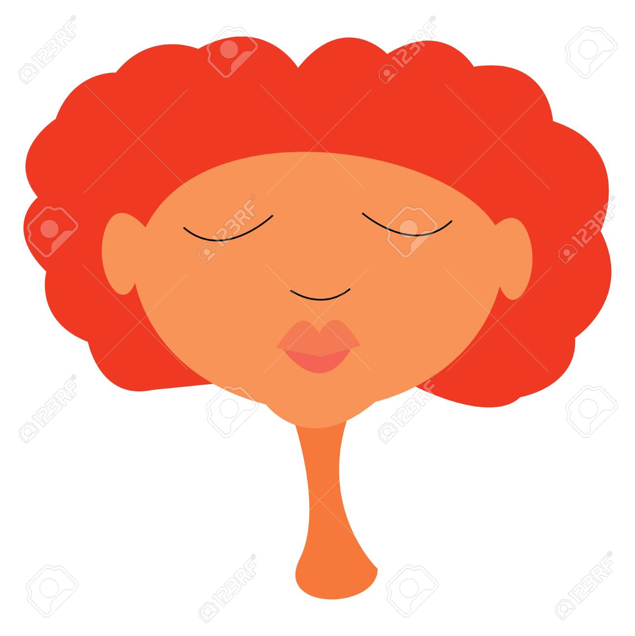 Portrait Of A Girl Short Orange Curly Hair Pink Lips And Long