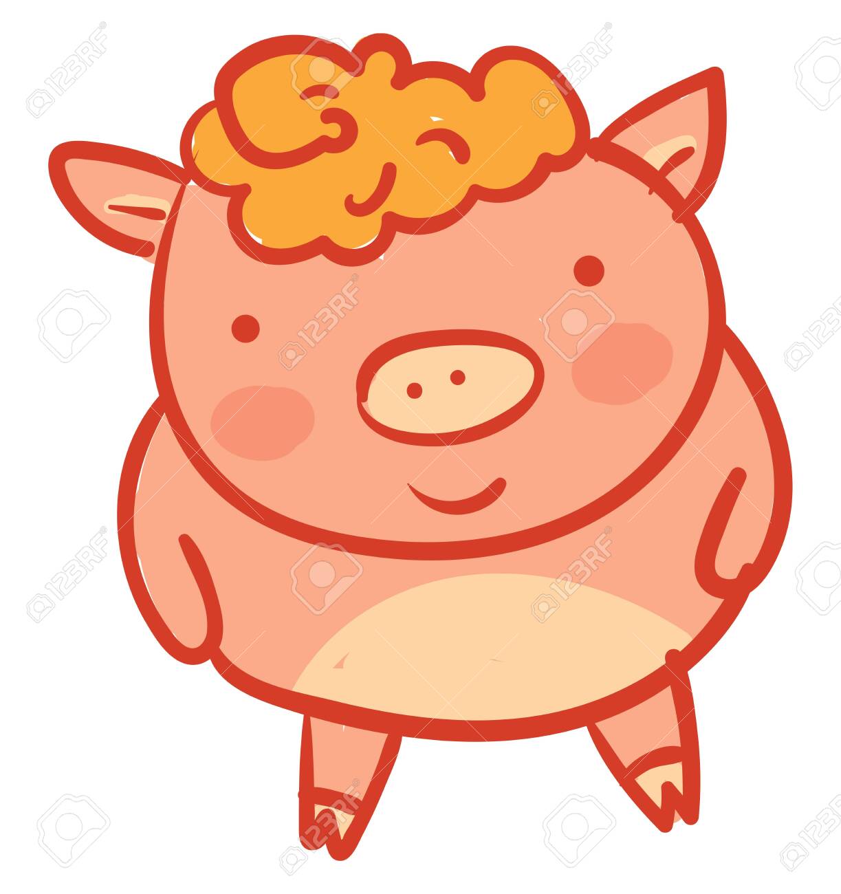 A Pink Baby Piglet Toy With Yellow Curly Hair Is Looking Vector Color Drawing Or Illustration Royalty Free Cliparts Vectors And Stock Illustration Image 120918745
