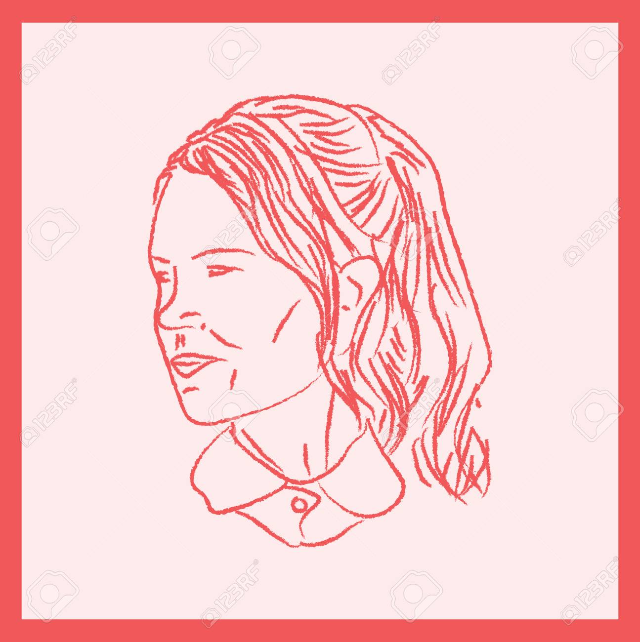 A Framed Pink Picture Of A Girl Wearing A Ponytail With The Face