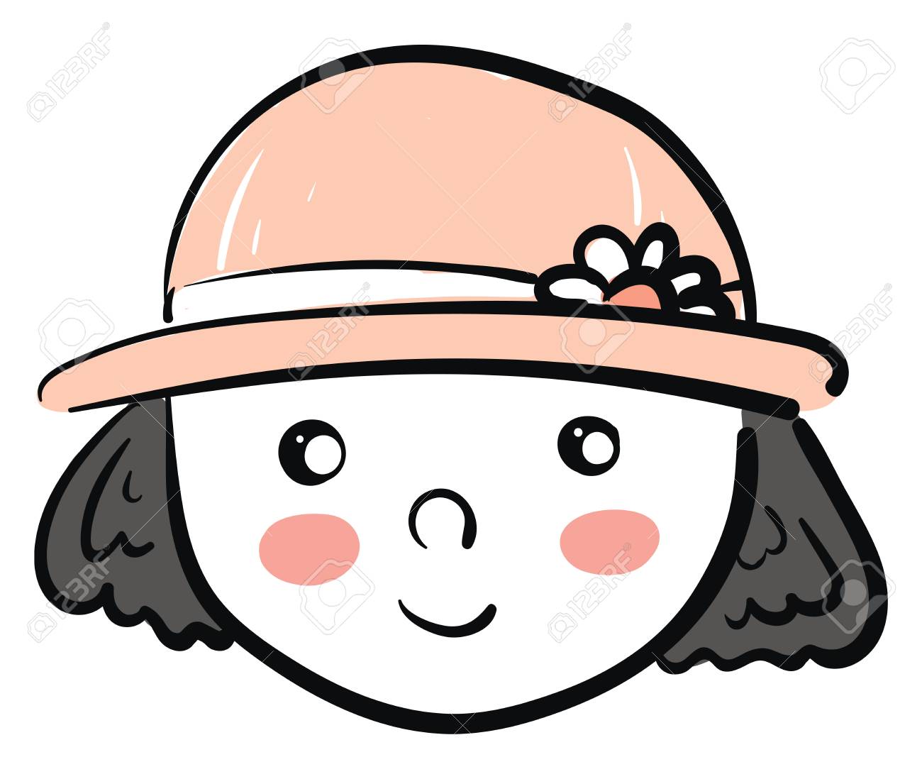 A Little Girl With Short Black Hair Flushed Cheeks And A Pink