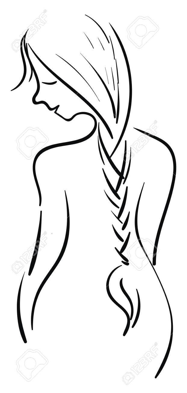 The Silhouette Of The Back Side Of A Beautiful Woman With Pigtail