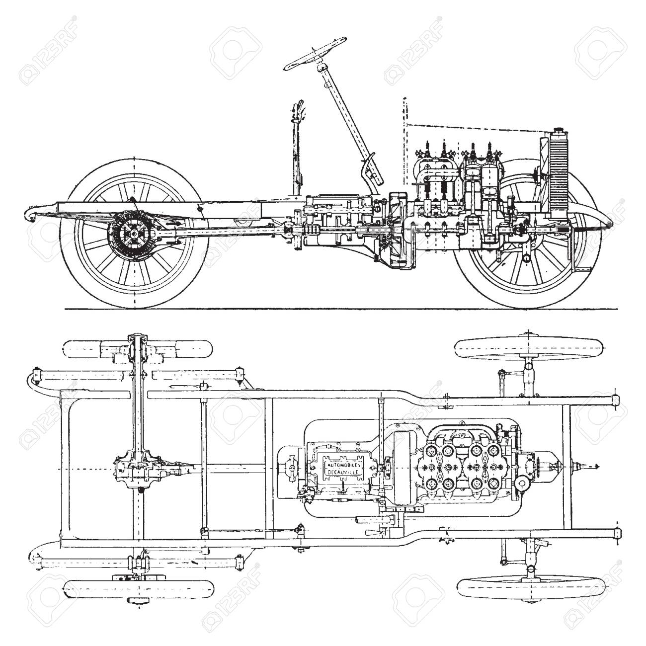 Propeller Shaft Drive Is A Sectional View Of An Early Model Car Showing A Propeller Shaft Drive Through Bevel Gears To The Rear Axle Vintage Line Drawing Or Engraving Illustration Royalty Free