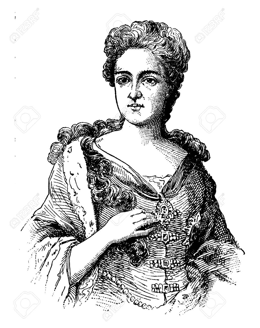 Английская Королева Анна 1665-1714 гравюра