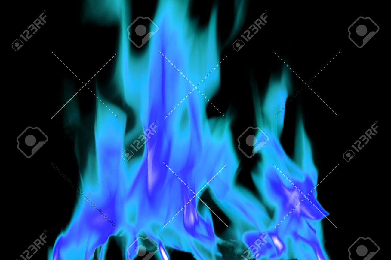 bright blue flames on an open fire that give that warm feeling stock