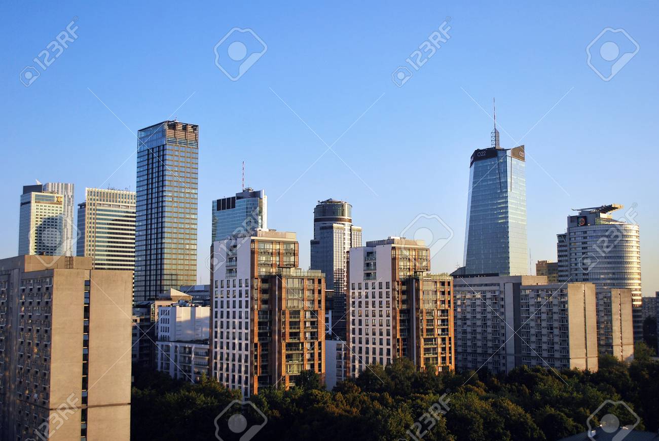 Warsaw Poland 8 August 2016 View Of The Modern Skyscrapers Stock Photo Picture And Royalty Free Image Image 60953013