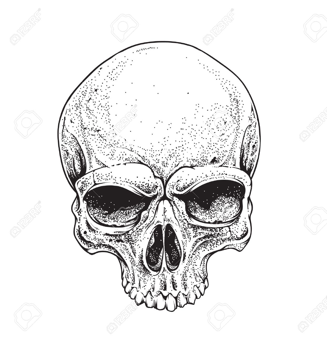 Dotwork styled skull vector art.