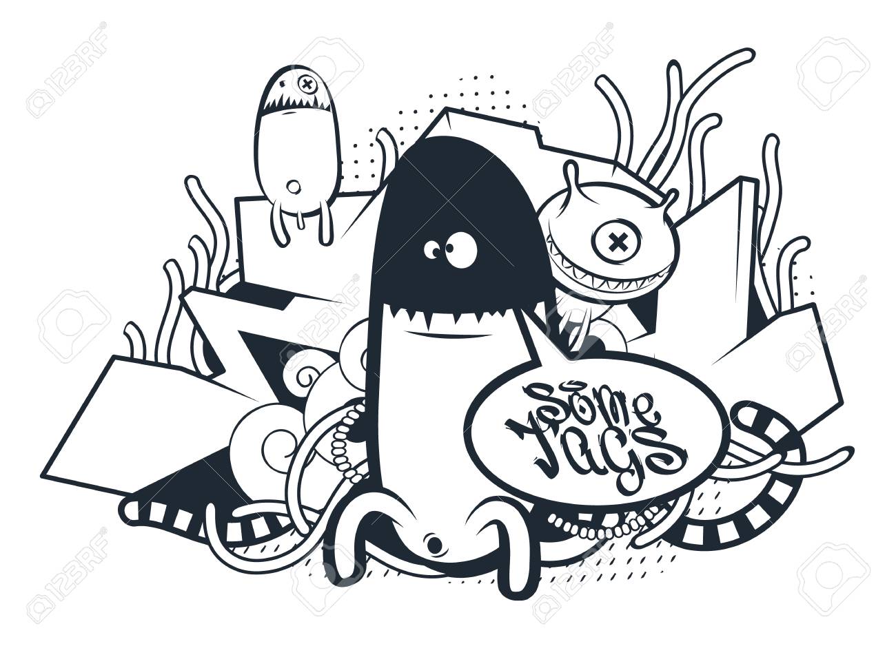 graffiti doodle art vector doodle characters with speech bubble funny text art