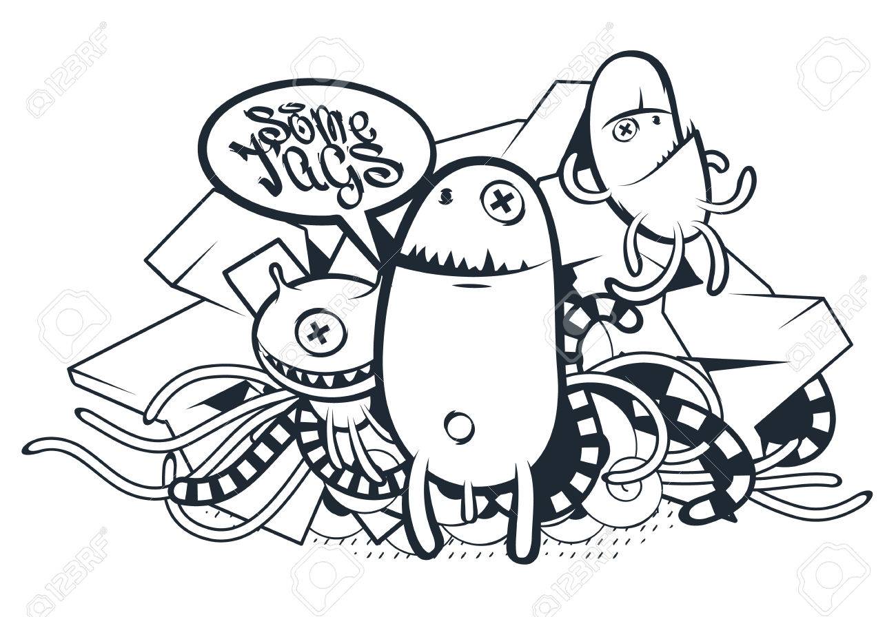 graffiti doodle art vector doodle characters with speech bubble funny text art
