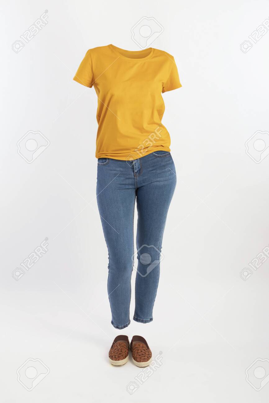 yellow t shirt and jeans