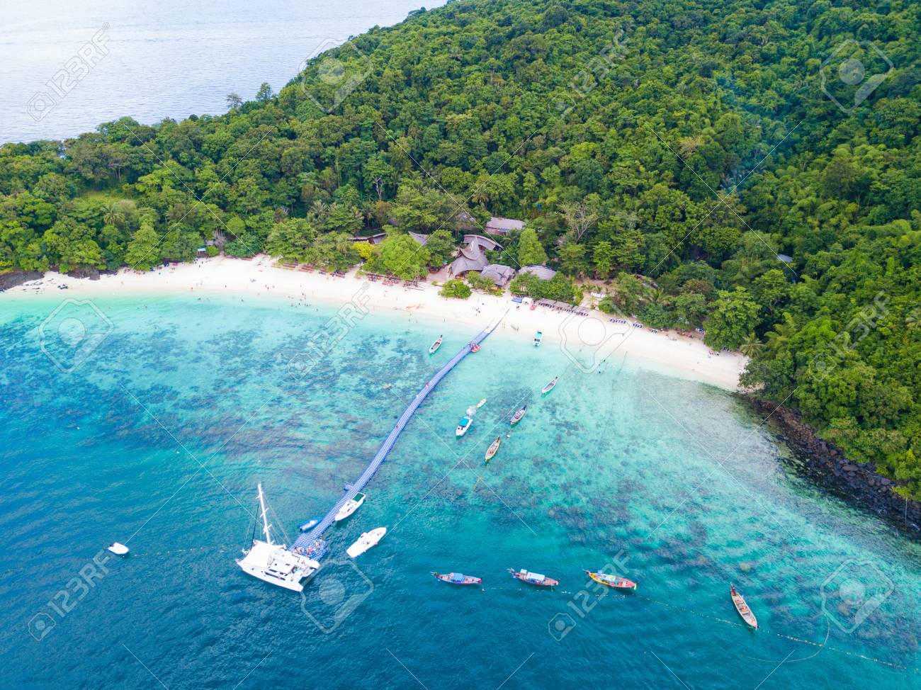 Aerial View Or Top View Of Tropical Island Beach With Clear Water