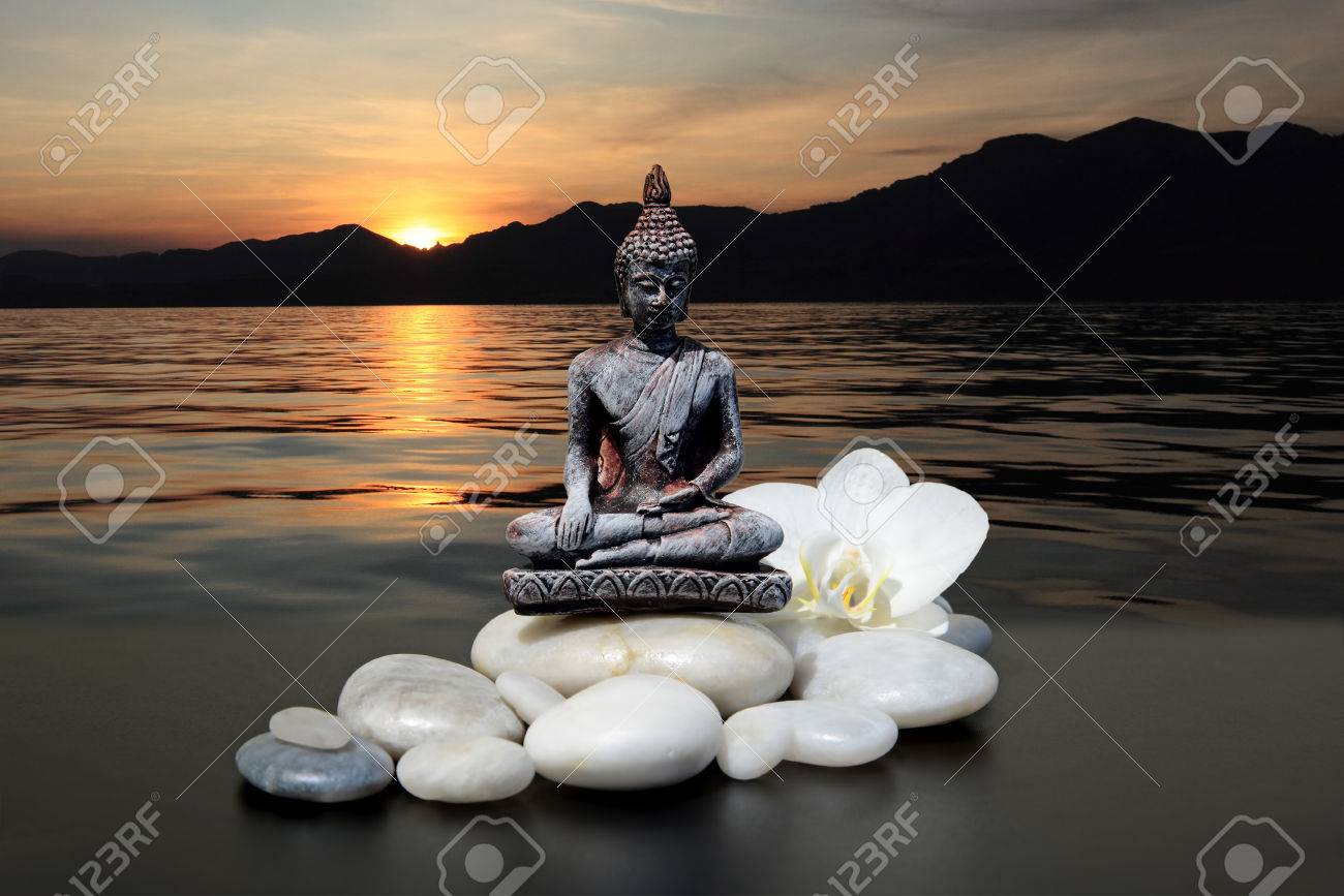 Zen Or Feng Shui Background Buddha Zen Stone White Orchid Flowers In Stock Photo Picture And Royalty Free Image Image
