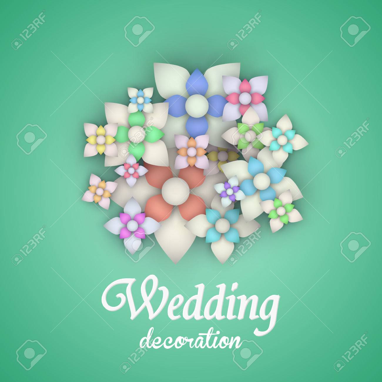 ベクトル花フラット折り紙 結婚式招待状花のテンプレート のイラスト素材 ベクタ Image