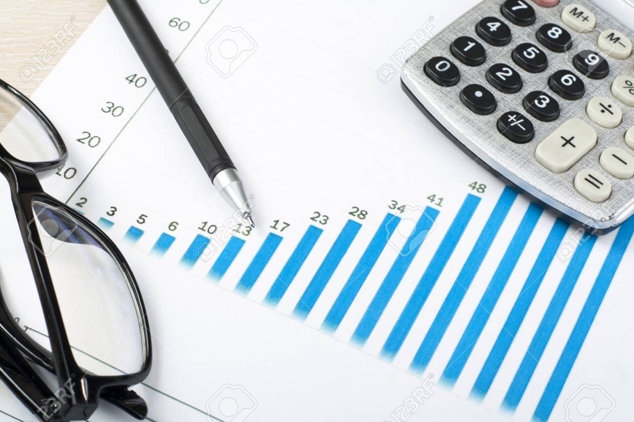 home savings budget concept chart pen calculator and glasses