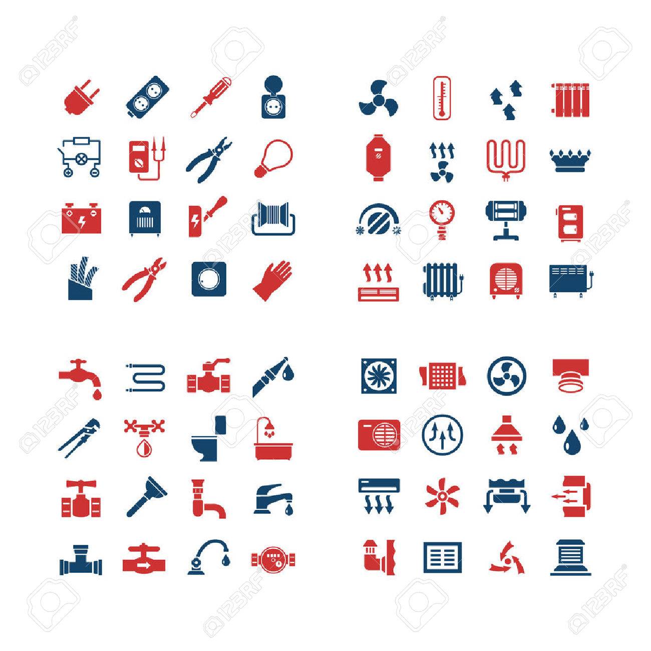 Haus System Farbe Icons Set Symbole Fur Strom Heizung Sanitar Luftung Vektor Illustration Lizenzfrei Nutzbare Vektorgrafiken Clip Arts Illustrationen Image 55463850