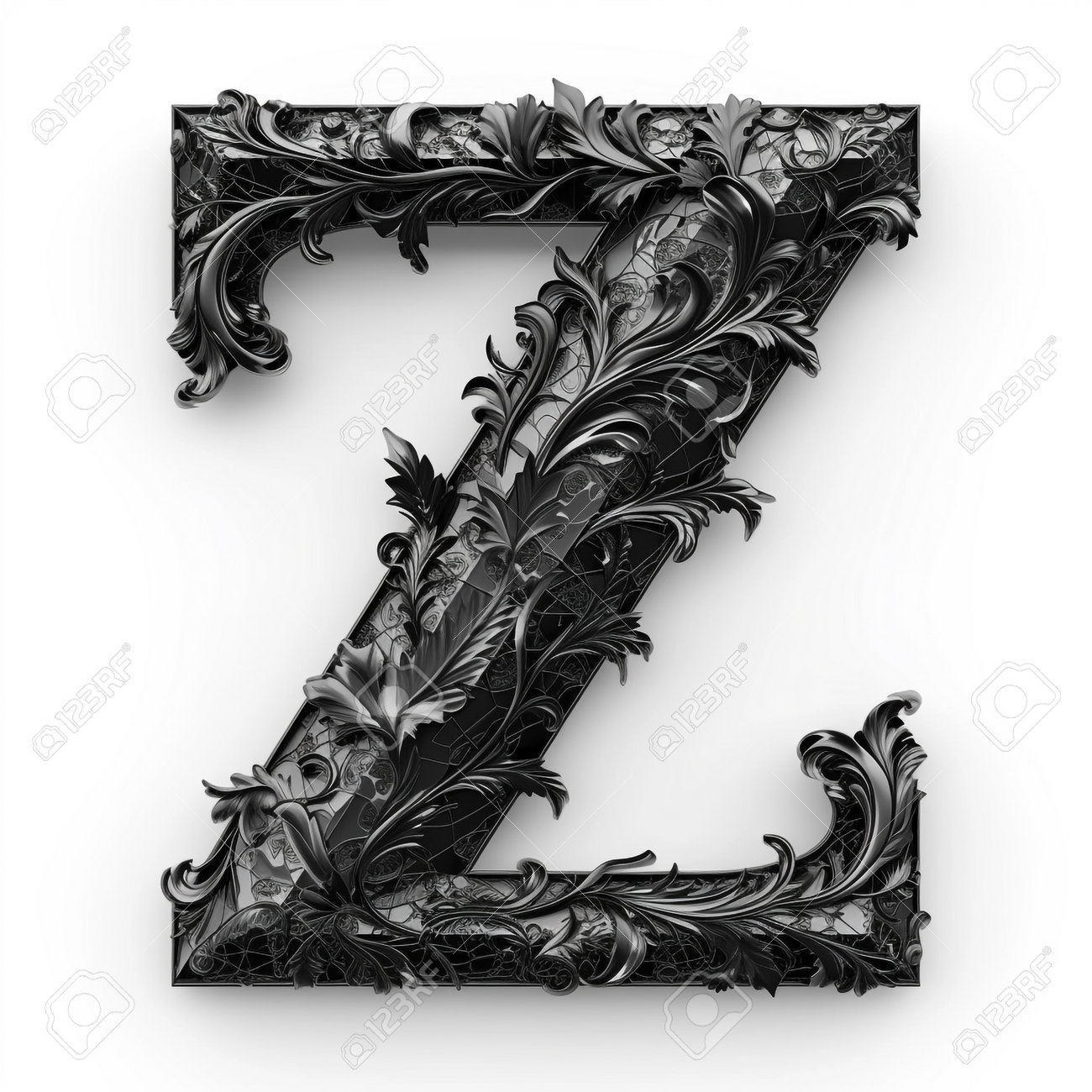 Cute Black Alphabet Z As Fractal Shape On White Background Stock