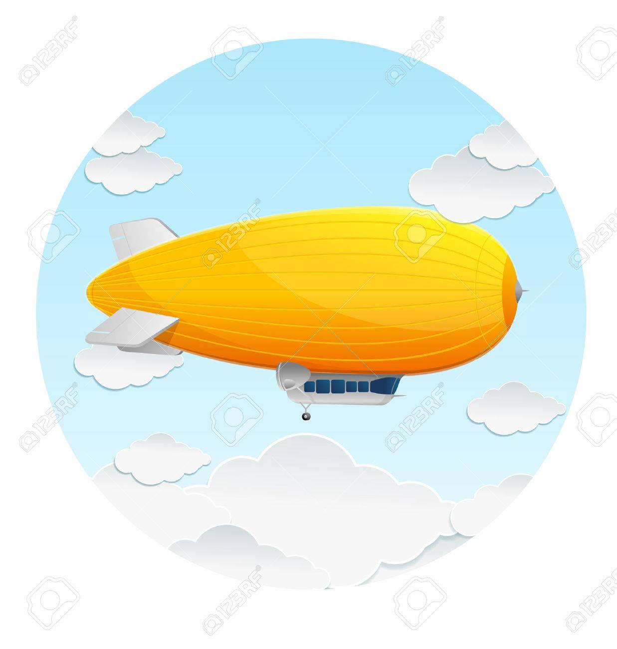 ベクター黄色い飛行船気球および雲アイコンのイラスト素材 ベクタ Image