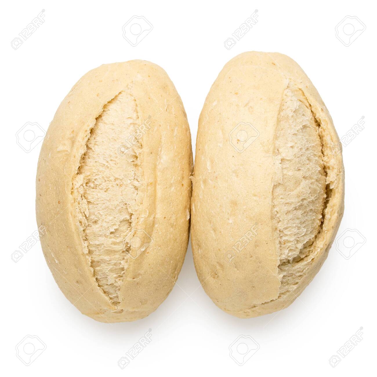 Two Part Baked White French Bread Rolls Isolated On White Top View Stock Photo Picture And Royalty Free Image Image 131010745