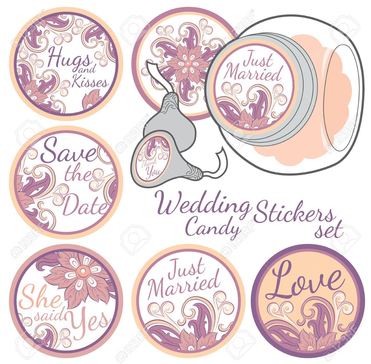 personalized candy sticker labels with decorative floers set