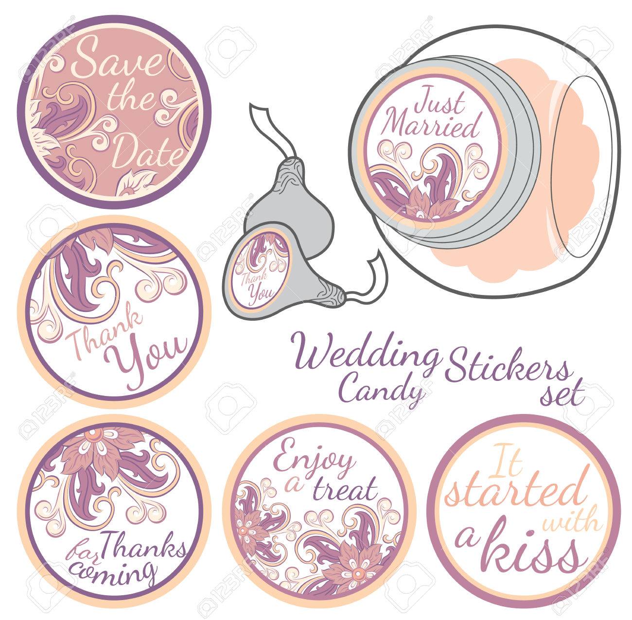 personalized candy sticker labels with decorative floers set