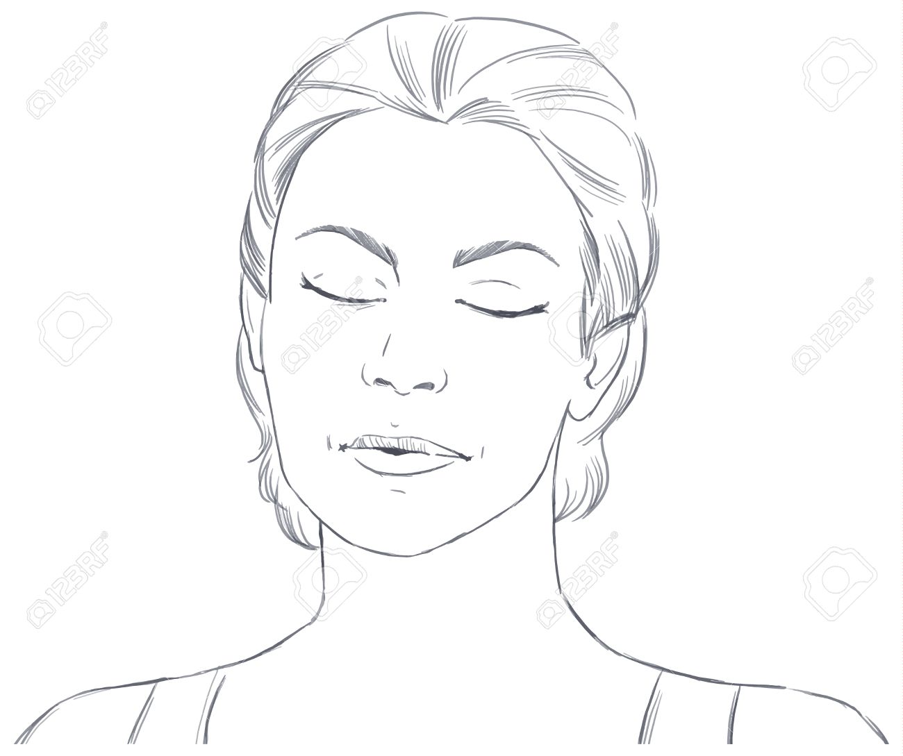 Hand Drawn Face Of Young Woman With Closed Eyes - Vector Sketch Royalty  Free SVG, Cliparts, Vectors, and Stock Illustration. Image 51358818., image size:1300x1089