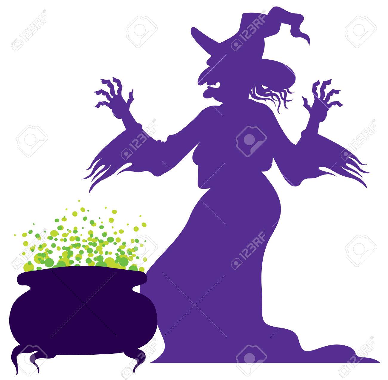 silhouette of the old scary witch with magic cauldron - 51389011 silhouette of the old scary witch with magic cauldron - 51389011