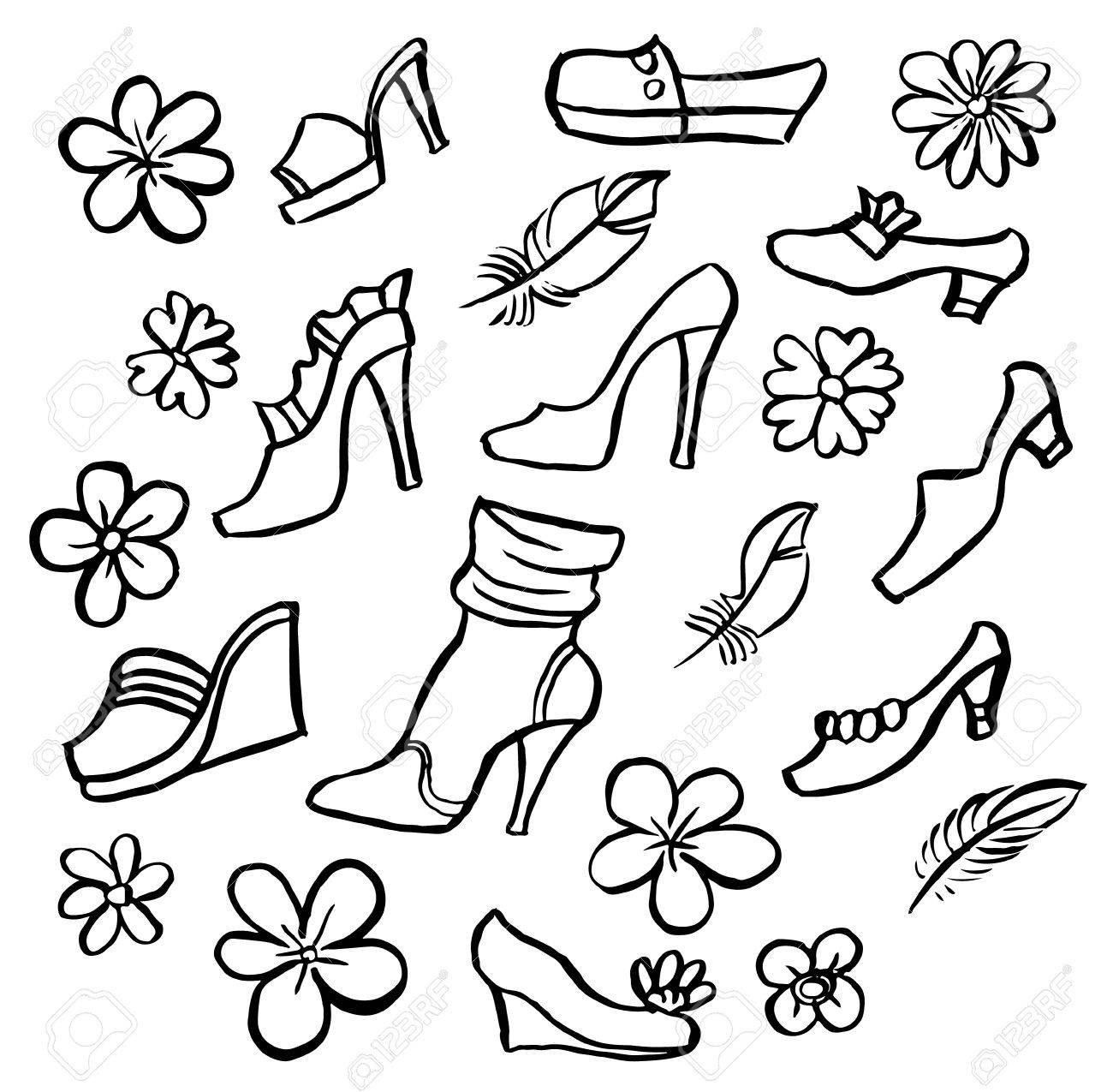 Dibujado Mujer A Mano De Zapatos Vectores Colección Conjunto EUwt7f
