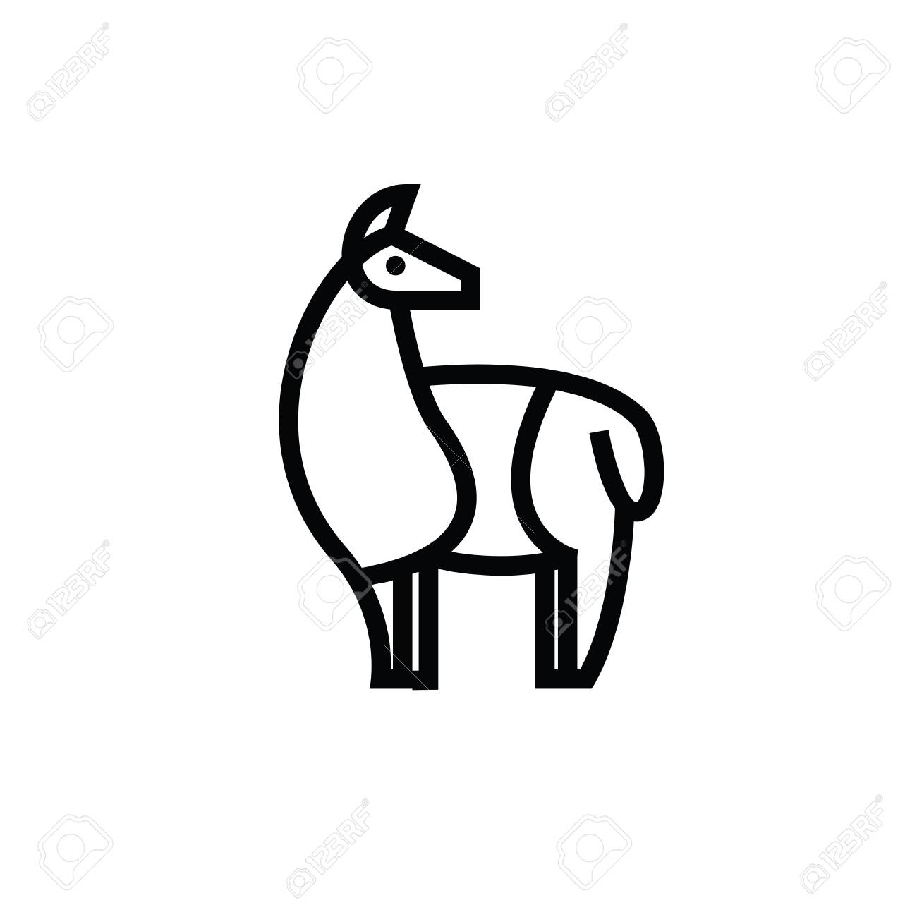 linear stylized drawing of llama alpaca or guanaco for icon