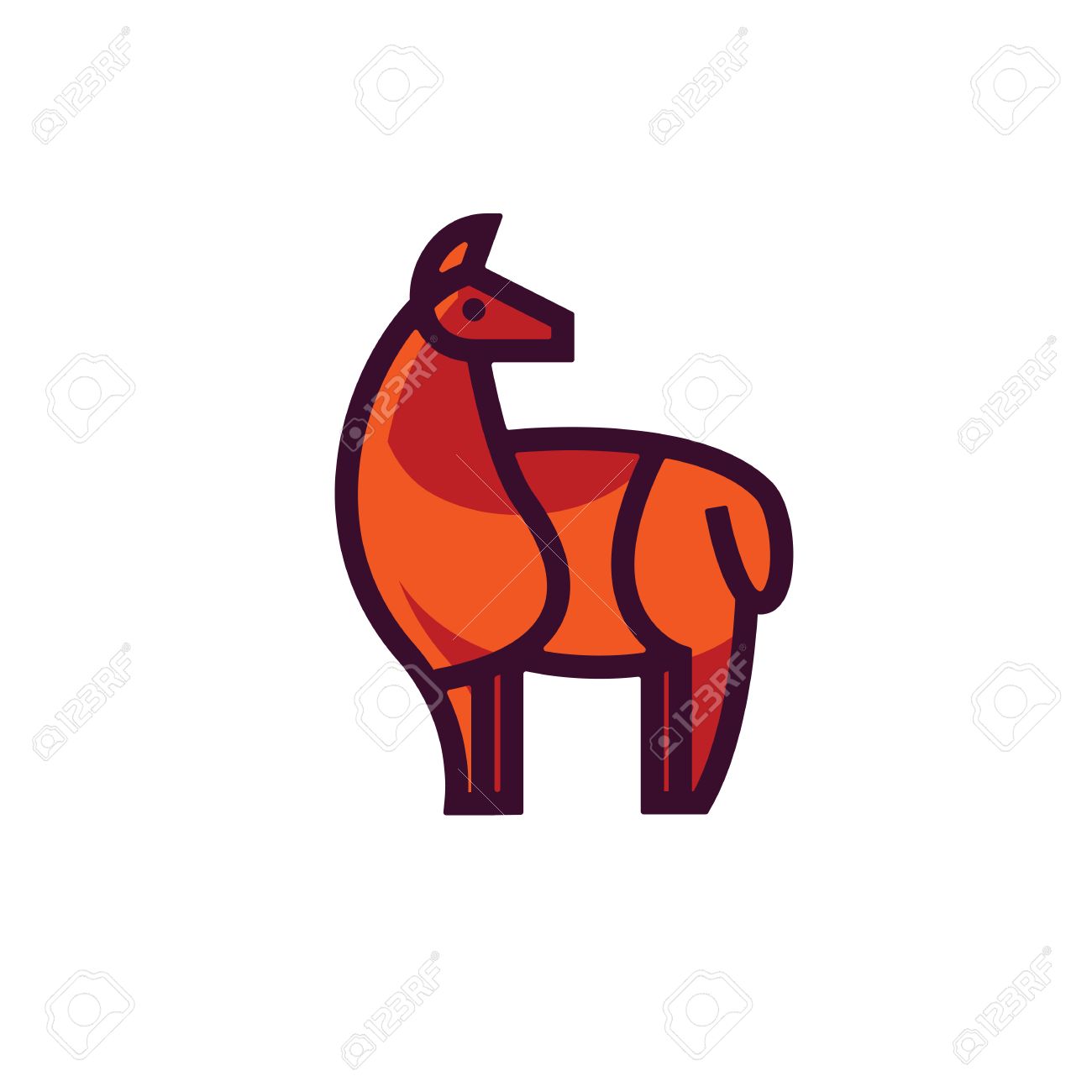 color stylized drawing of standing cute red llama for icon