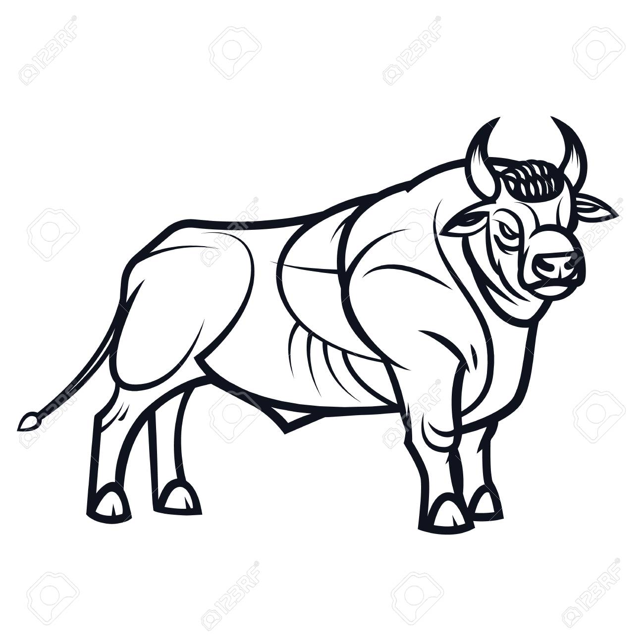 Dessin Lineaire Stylise D Un Puissant Taureau Debout Clip Art Libres De Droits Vecteurs Et Illustration Image