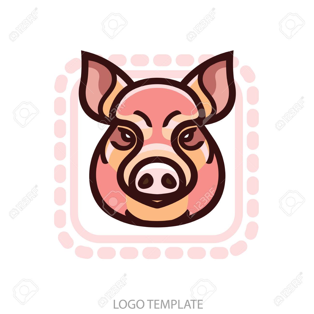 豚や豚の頭 マスコット エンブレムのベクトル画像のイラスト素材 ベクタ Image