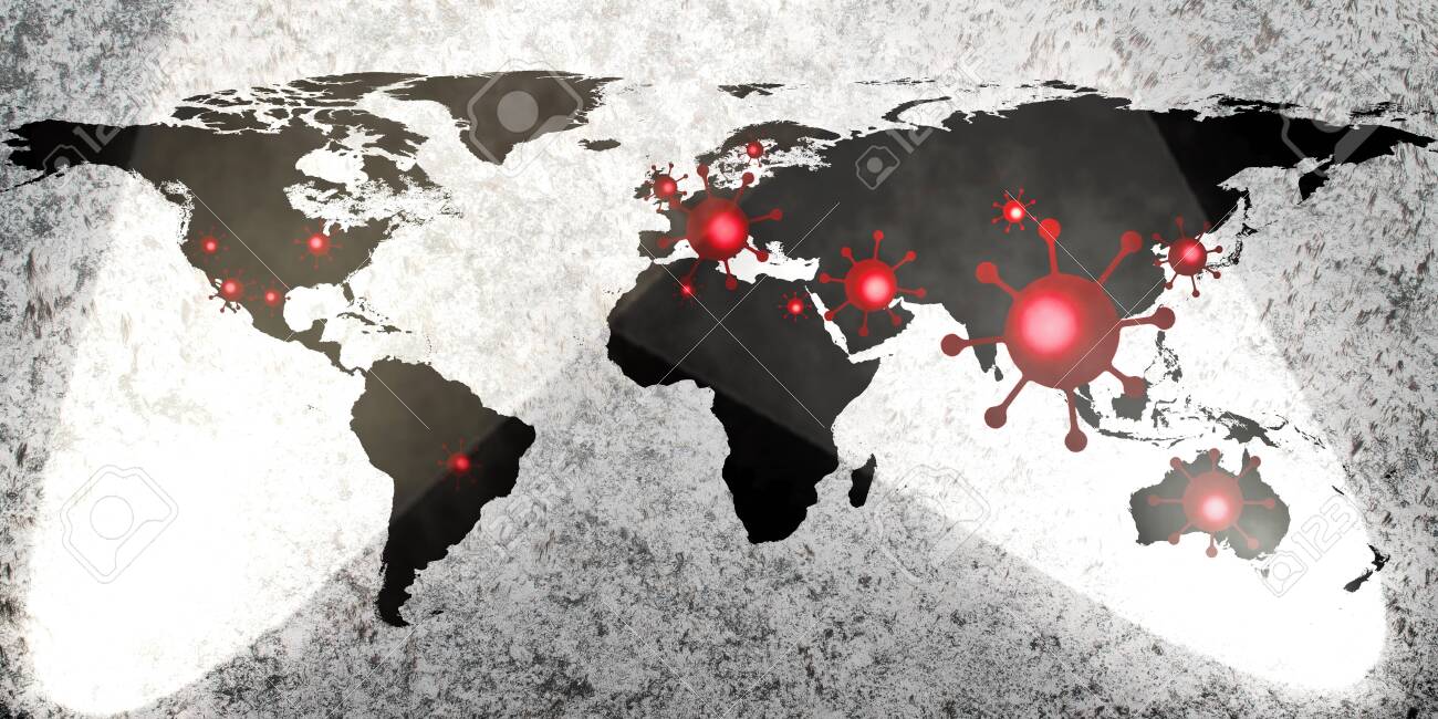 World map view on corona virus spots with aura photography - 142147449 World map view on corona virus spots with aura photography - 142147449