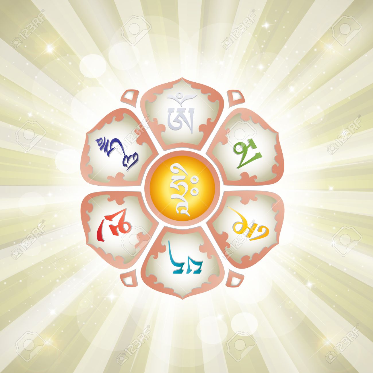 Mantra OM MANI PADME HUM In The Lotus. Buddhism. Vector Illustration.  Royalty Free SVG, Cliparts, Vectors, and Stock Illustration. Image 46657211.