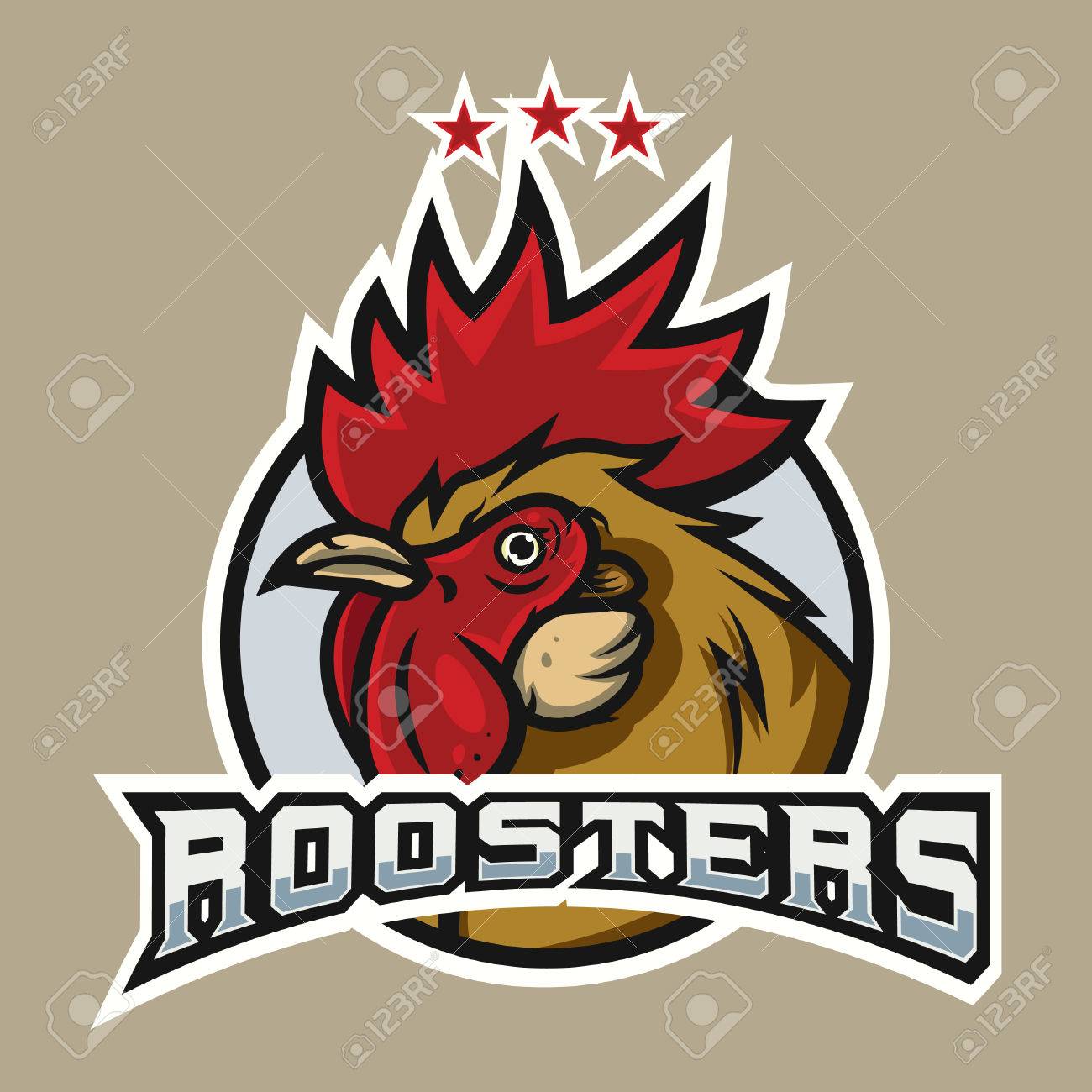 detailed sports logo template with angry face emotion rooster