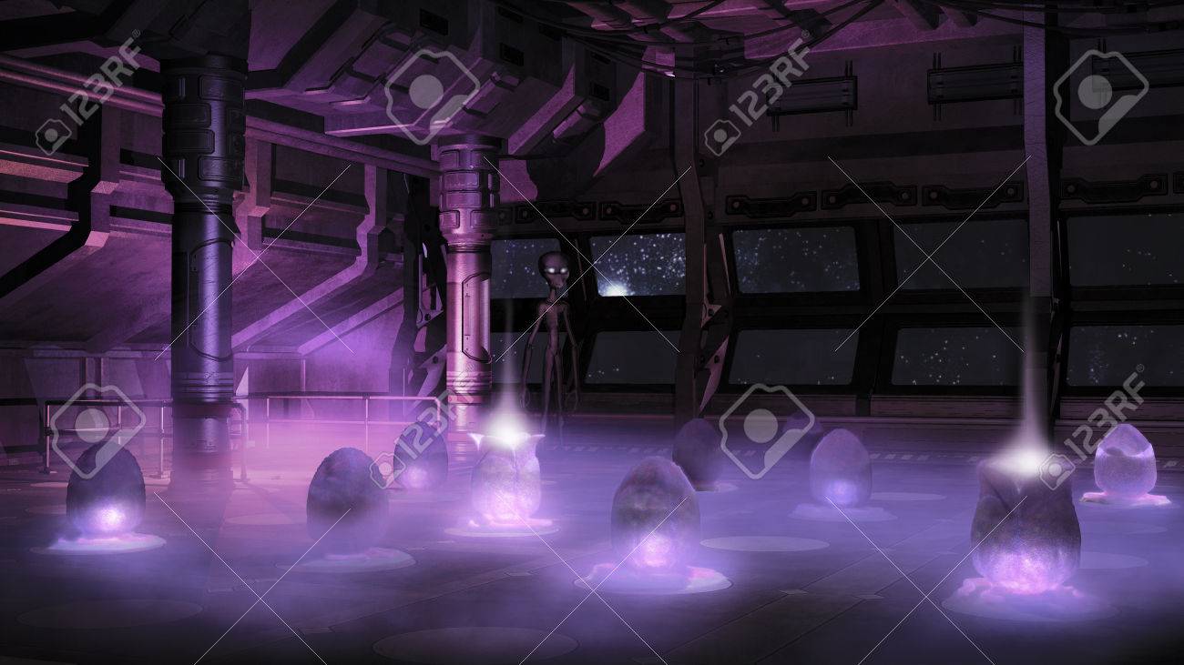 Space Ship Interior With Alien Eggs Stock Photo Picture And
