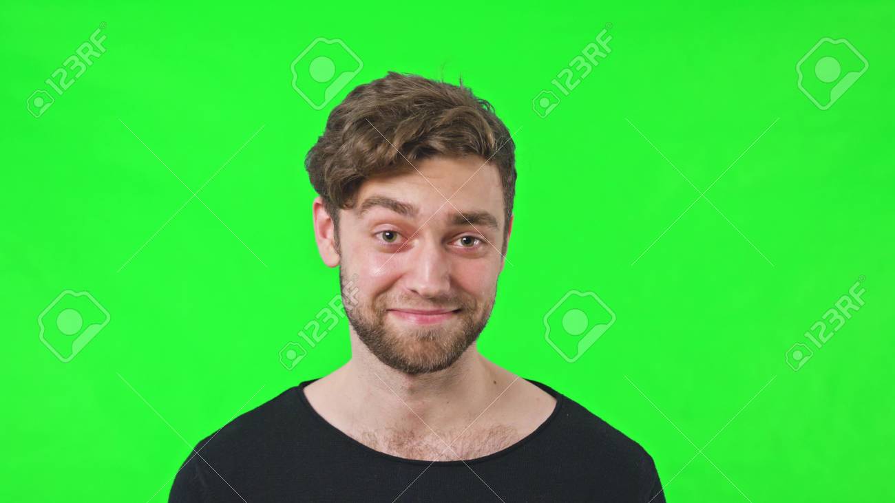 slow motion emotion on the man face raise an eyebrow bearded