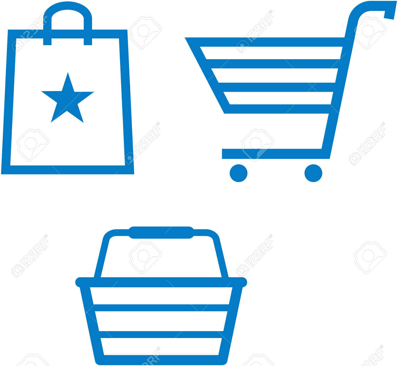 Shopping items - shopping cart, shopping bag and shopping basket - vector illustration - 53139247 Shopping items - shopping cart, shopping bag and shopping basket - vector illustration - 53139247