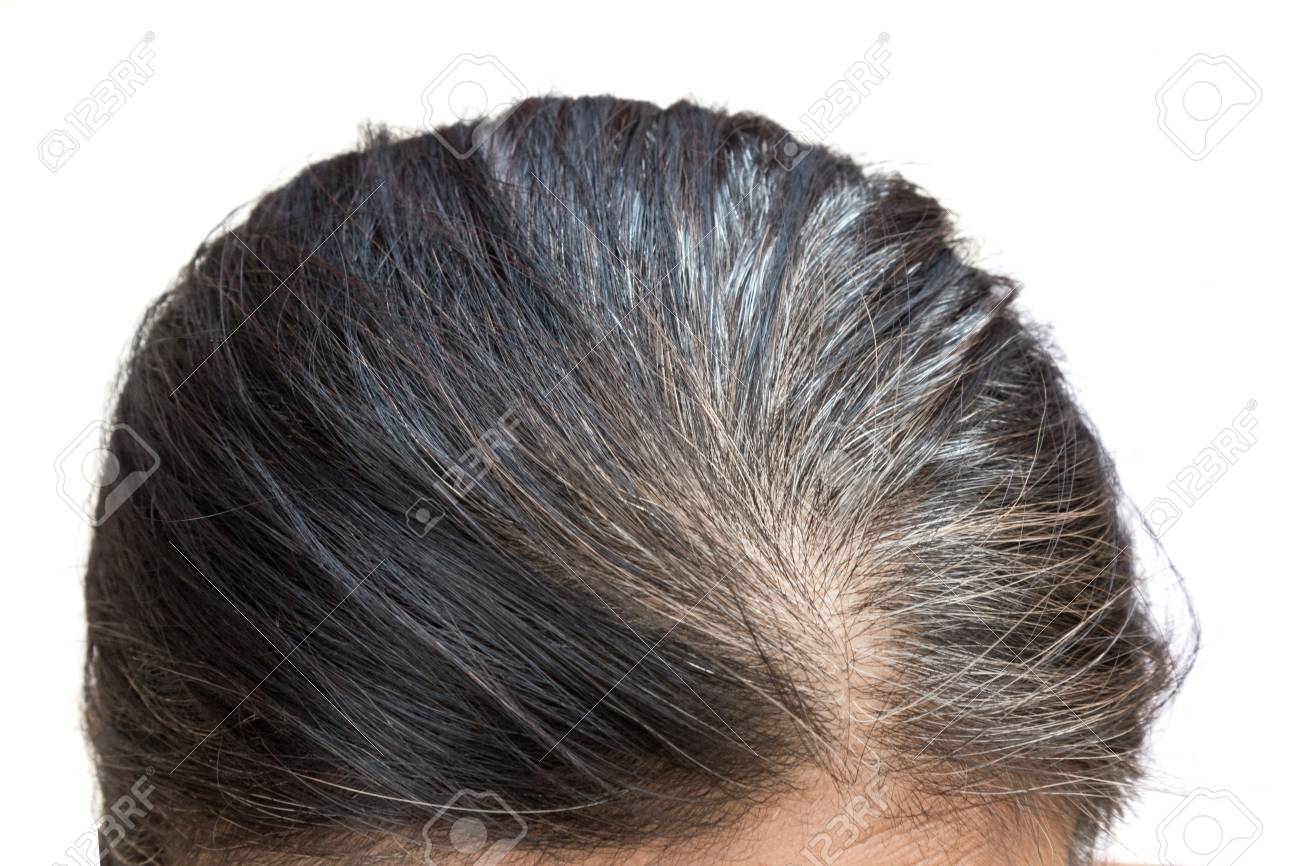 Closeup Grey Hair Old Woman With White Background Stock Photo